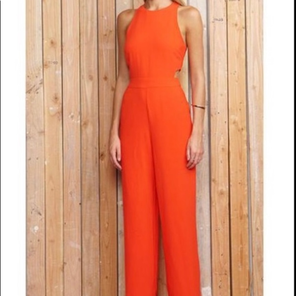 Greylin brand jumpsuit in the color Poppy Red with cutout sides in a size small.